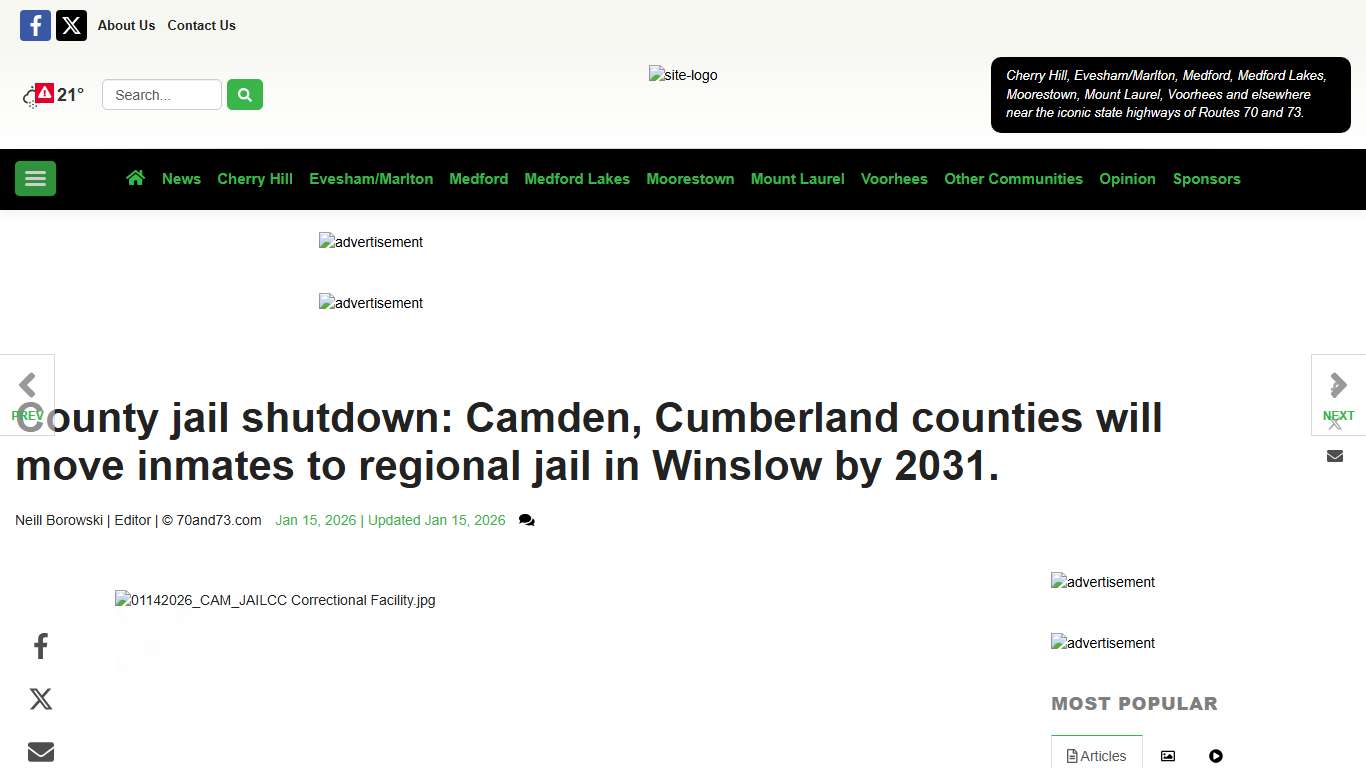 County jail shutdown: Camden, Cumberland counties will move inmates to regional jail in Winslow by 2031. News 70and73.com